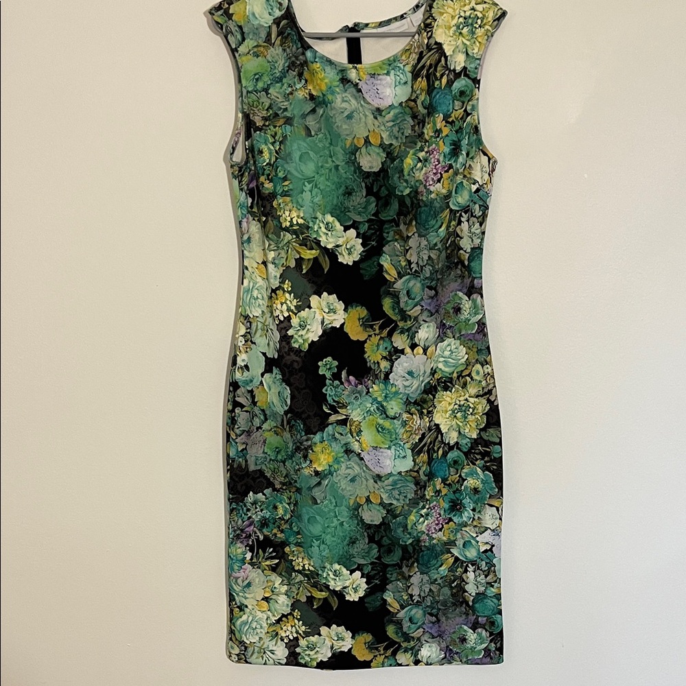 NEW YORK & CO Floral Sheath Dress in Green and Black